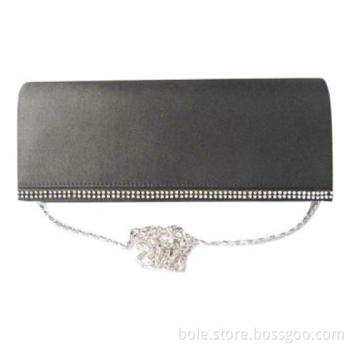 Evening Clutch Bag Made of Satin, Silver Metal Chain for Carrying
